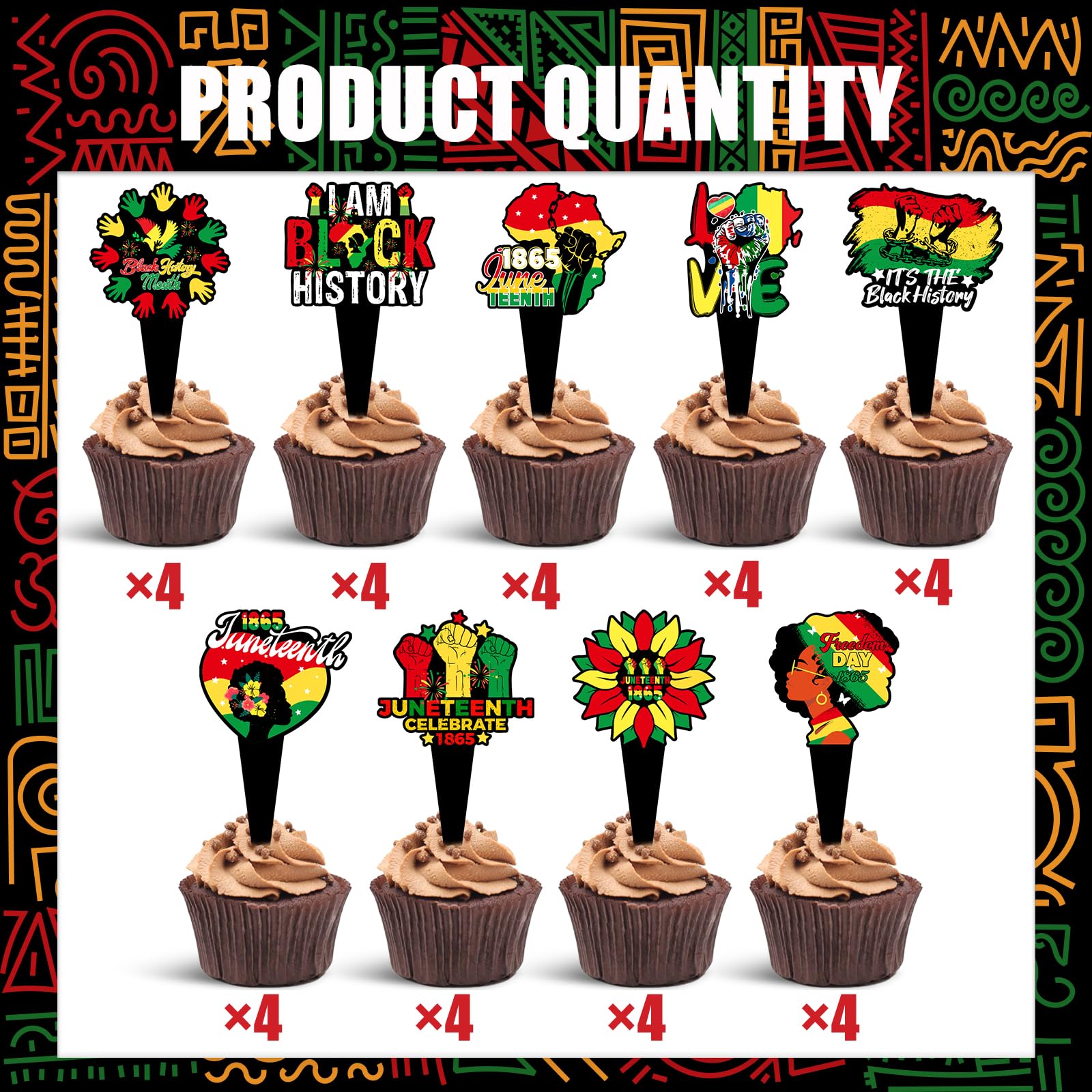Wuhuzsm 36Pcs Black History Cupcake Toppers – Juneteenth & June 19th Decor