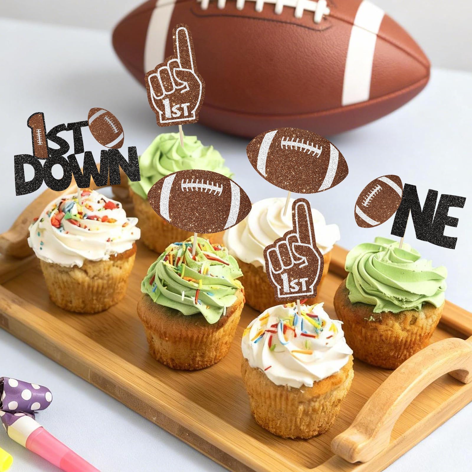 Wuhuzsm 24Pcs Football Cake Toppers – 1st Birthday & Baby Shower Decor