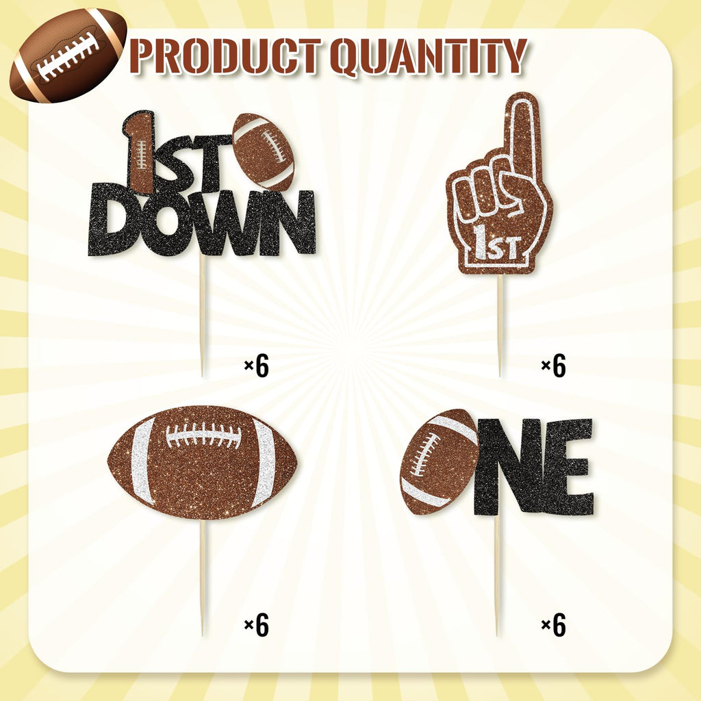 Wuhuzsm 24Pcs Football Cake Toppers – 1st Birthday & Baby Shower Decor