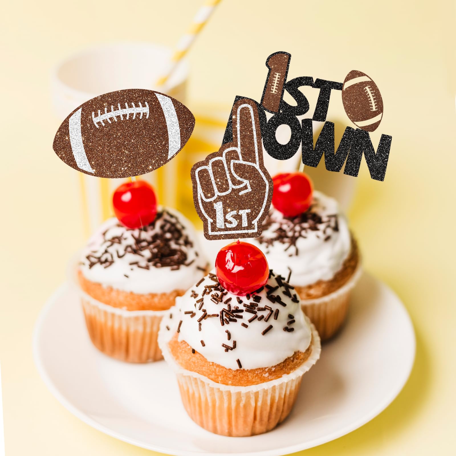 Wuhuzsm 24Pcs Football Cake Toppers – 1st Birthday & Baby Shower Decor