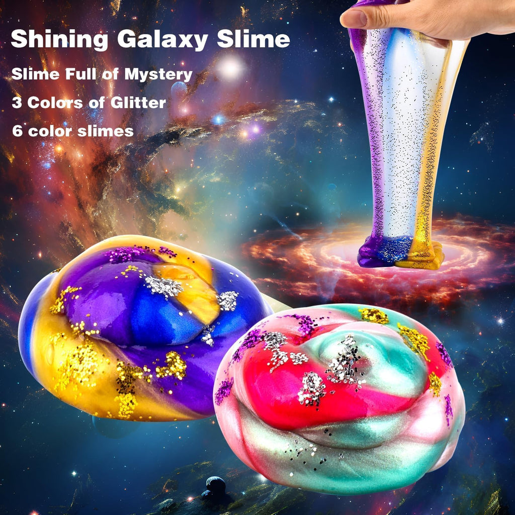 WUJYLY Galaxy Slime Kit 46-Pack – Valentine Kids Party Favors, Non-Sticky Soft Slime