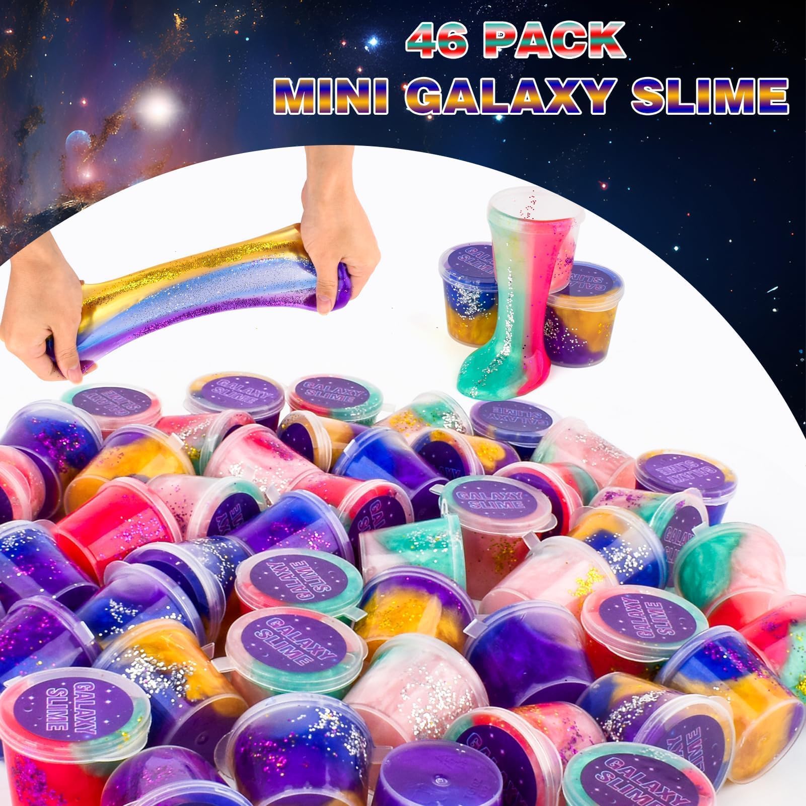 WUJYLY Galaxy Slime Kit 46-Pack – Valentine Kids Party Favors, Non-Sticky Soft Slime