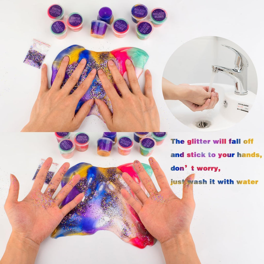 WUJYLY Galaxy Slime Kit 46-Pack – Valentine Kids Party Favors, Non-Sticky Soft Slime