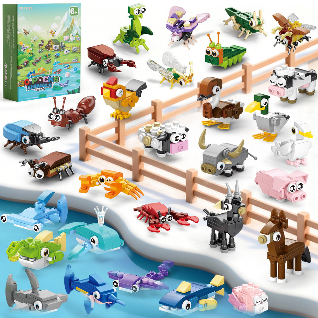 WuNian 30-Pack Animal Building Blocks Party Favors – 919 PCS for Kids