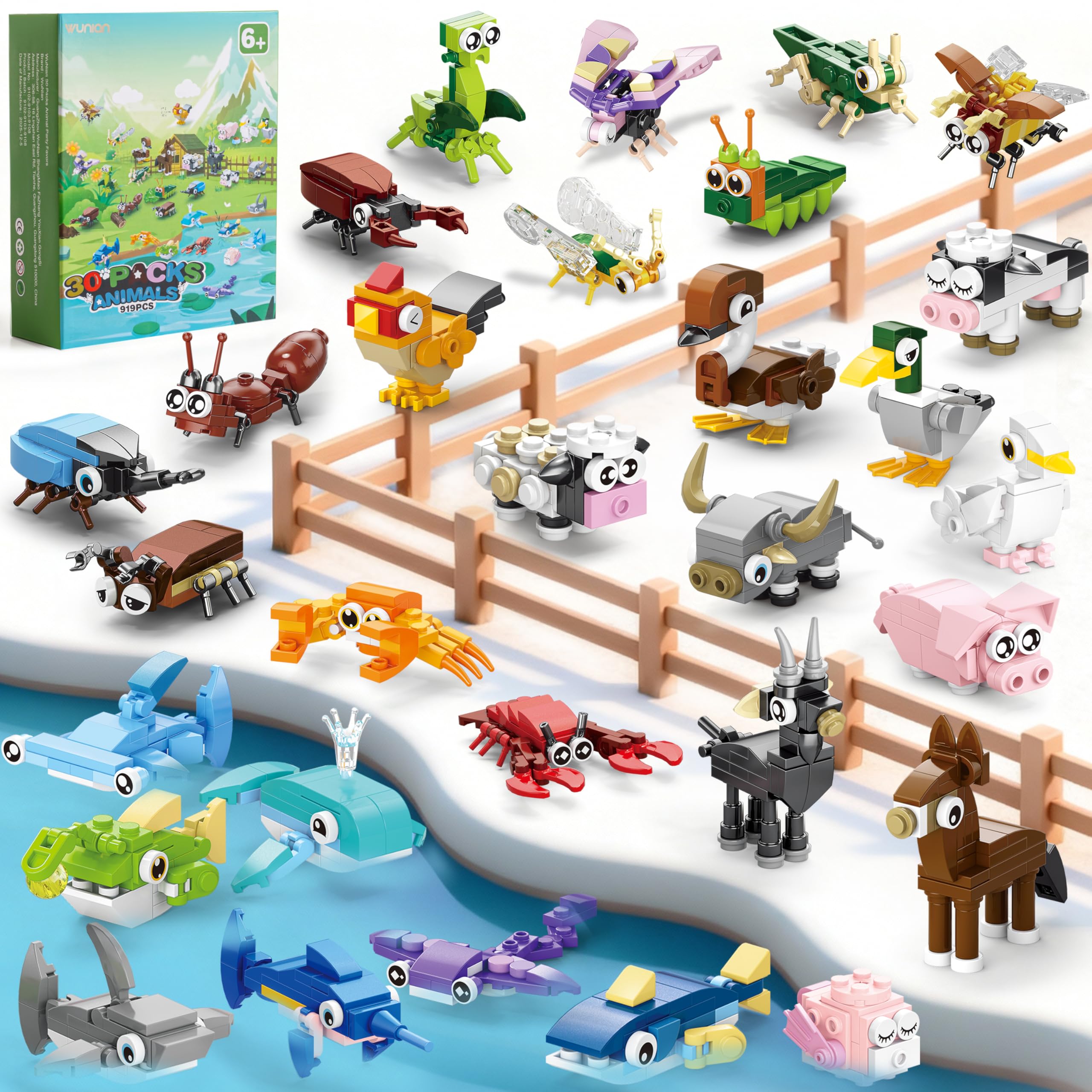 WuNian 30-Pack Animal Building Blocks Party Favors – 919 PCS for Kids