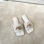 Flat Slippers with Black Metal Link Detail
