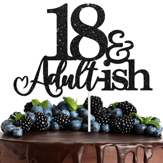 XGXHZYLC 18th Birthday Cake Topper - Black Glitter Decor for Girls & Boys