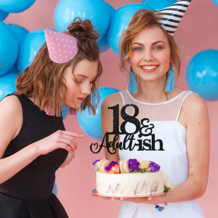 XGXHZYLC 18th Birthday Cake Topper - Black Glitter Decor for Girls & Boys