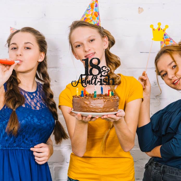 XGXHZYLC 18th Birthday Cake Topper - Black Glitter Decor for Girls & Boys
