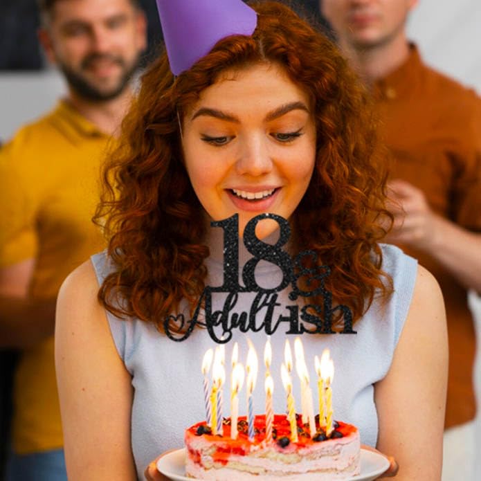 XGXHZYLC 18th Birthday Cake Topper - Black Glitter Decor for Girls & Boys