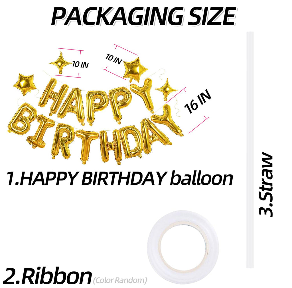 xiangsushijie Gold Happy Birthday Banner Balloon Kit – 16in Letters + 10in Star Balloons
