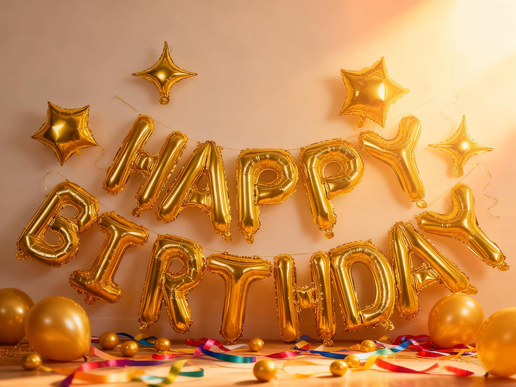xiangsushijie Gold Happy Birthday Banner Balloon Kit – 16in Letters + 10in Star Balloons
