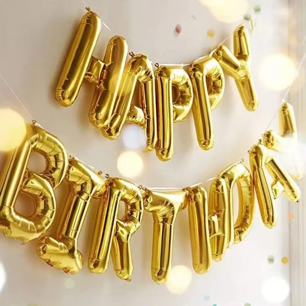 xiangsushijie Gold Happy Birthday Banner Balloon Kit – 16in Letters + 10in Star Balloons
