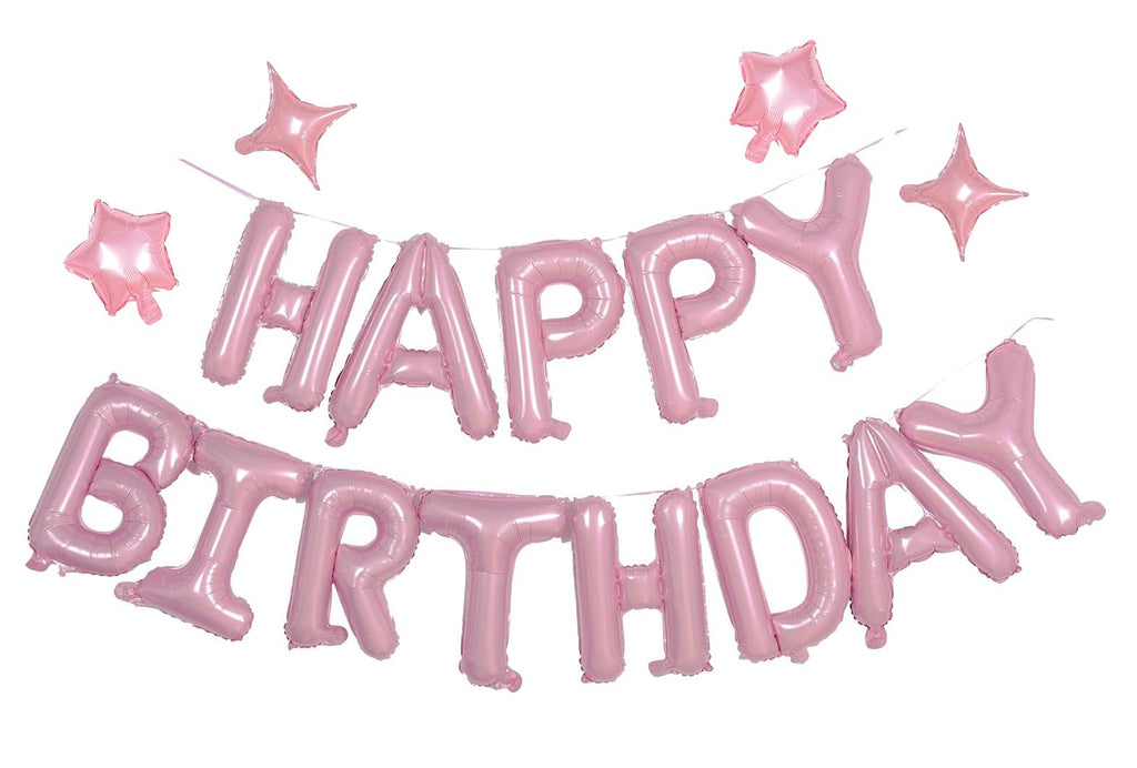 Xiangsushijie Pink Happy Birthday Banner Kit — 16in Balloon & 10in Star Decor