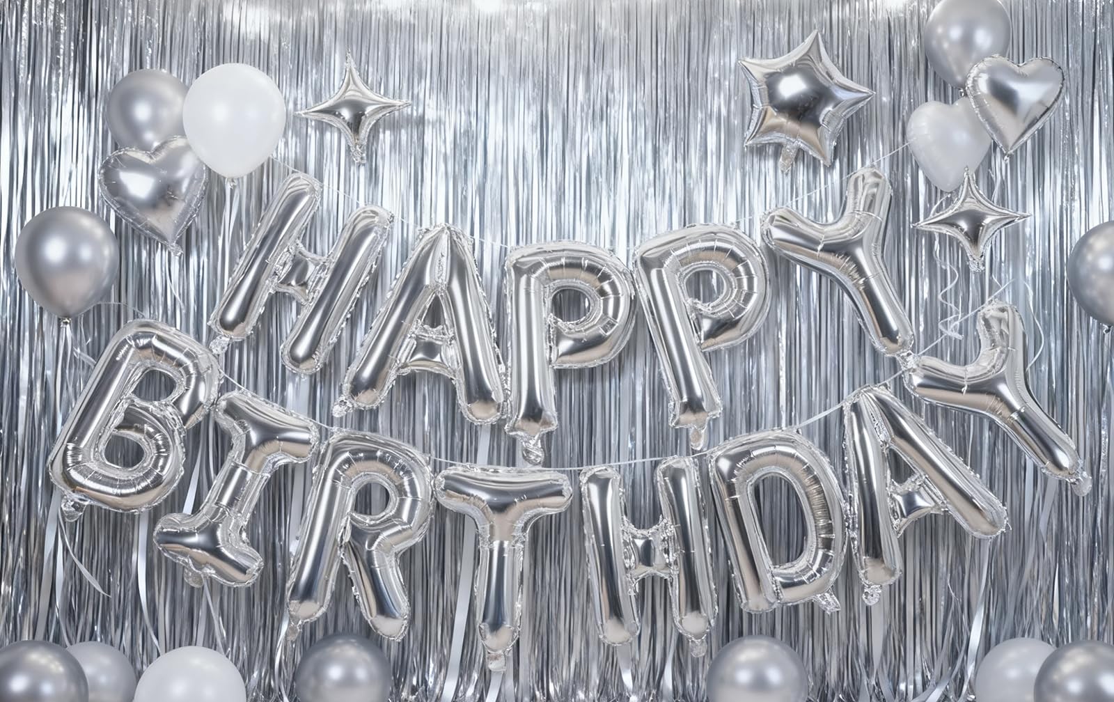 Xiangsushijie Silver Happy Birthday Banner Balloon Kit – 16 Inch Letter + 10 Inch Stars