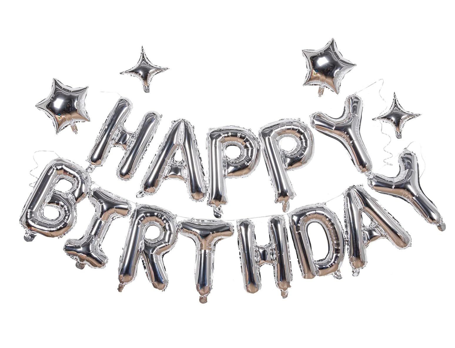 Xiangsushijie Silver Happy Birthday Banner Balloon Kit – 16 Inch Letter + 10 Inch Stars