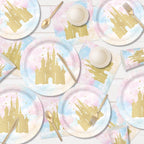 XIENBLOC 168pc Princess Castle Party Set — Disposable Tableware for 24 | Watercolor Pastel Rainbow