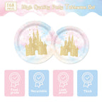 XIENBLOC 168pc Princess Castle Party Set — Disposable Tableware for 24 | Watercolor Pastel Rainbow