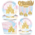 XIENBLOC 168pc Princess Castle Party Set — Disposable Tableware for 24 | Watercolor Pastel Rainbow