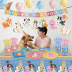 XIENBLOC 203-Piece Retro Puppy Party Decorations Set for Dog Birthday – Serves 24