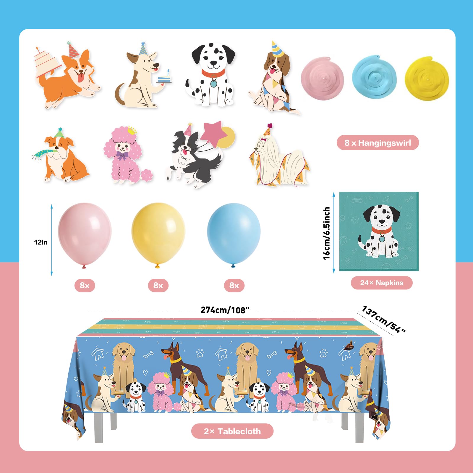 XIENBLOC 203-Piece Retro Puppy Party Decorations Set for Dog Birthday – Serves 24