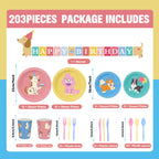 XIENBLOC 203-Piece Retro Puppy Party Decorations Set for Dog Birthday – Serves 24
