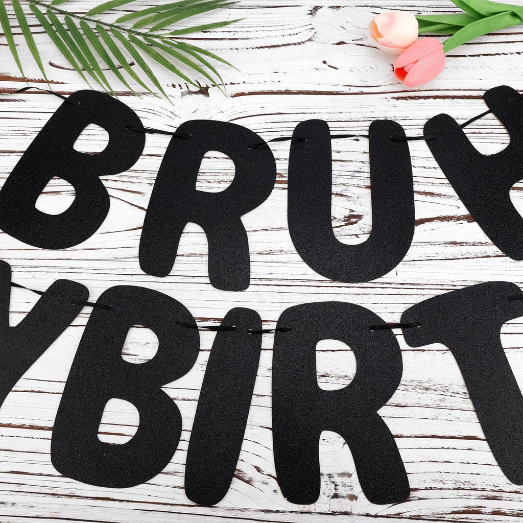 XIHIRCD Bruh It's My Birthday Banner - Black Glitter Prestrung Teen Birthday Decor