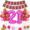 Xinvery 21st Birthday Decorations - Pink Gold Leopard Balloons Set with Banner & 21 Number Foil Balloons