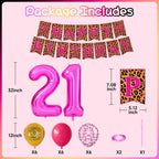 Xinvery 21st Birthday Decorations - Pink Gold Leopard Balloons Set with Banner & 21 Number Foil Balloons