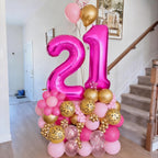 Xinvery 21st Birthday Decorations - Pink Gold Leopard Balloons Set with Banner & 21 Number Foil Balloons