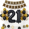 Xinvery 21st Cheetah Birthday Decorations – Black Gold Leopard Balloons, Happy Birthday Banner, 21 Number Balloons