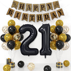 Xinvery 21st Cheetah Birthday Decorations – Black Gold Leopard Balloons, Happy Birthday Banner, 21 Number Balloons