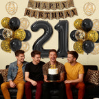 Xinvery 21st Cheetah Birthday Decorations – Black Gold Leopard Balloons, Happy Birthday Banner, 21 Number Balloons