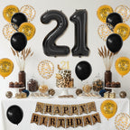 Xinvery 21st Cheetah Birthday Decorations – Black Gold Leopard Balloons, Happy Birthday Banner, 21 Number Balloons