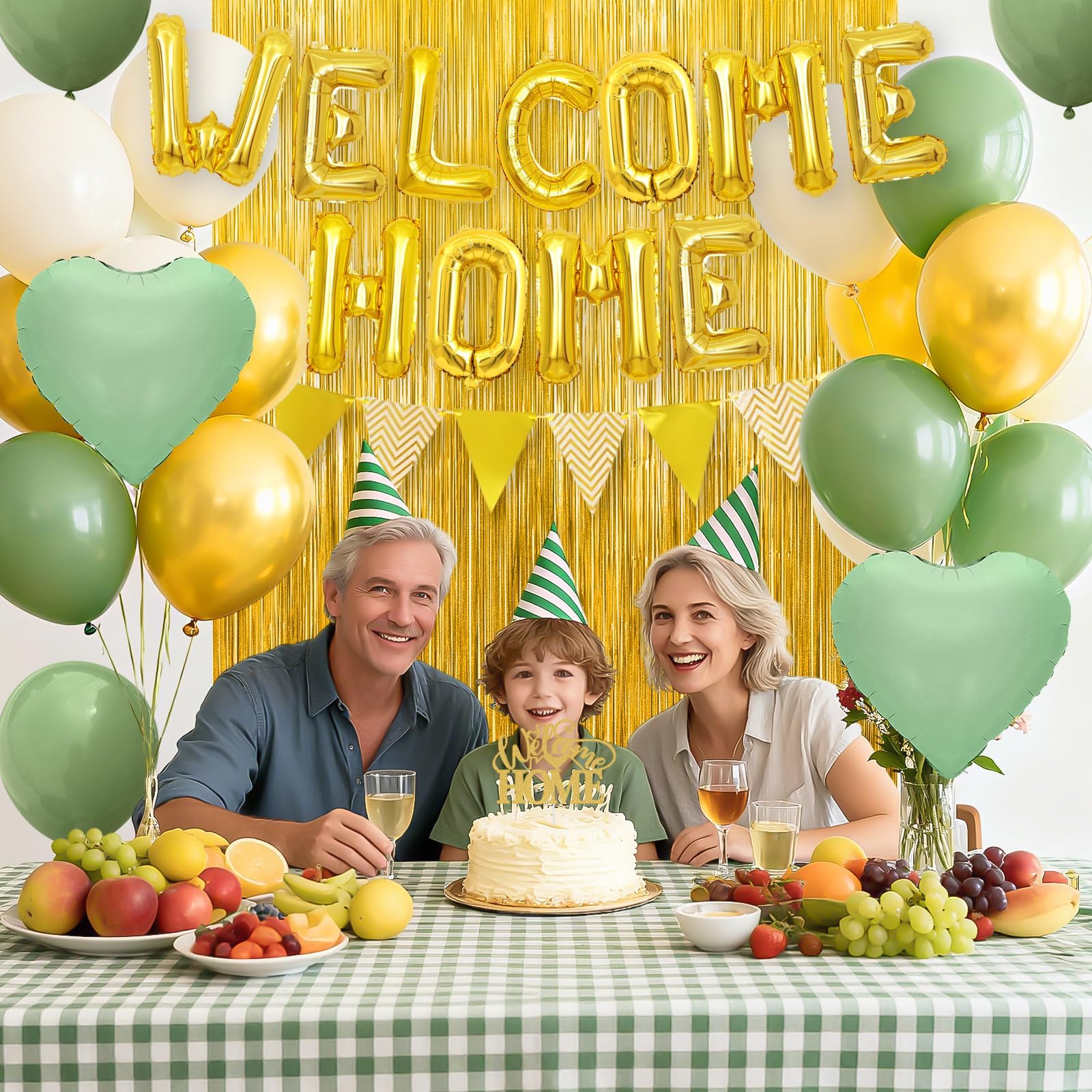 Xinvery Welcome Home Decorations – Sage Green & Gold Balloon Banner & Accessories
