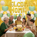 Xinvery Welcome Home Decorations – Sage Green & Gold Balloon Banner & Accessories