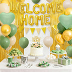 Xinvery Welcome Home Decorations – Sage Green & Gold Balloon Banner & Accessories