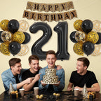 Xinvery 21st Cheetah Birthday Decorations – Black Gold Leopard Balloons, Happy Birthday Banner, 21 Number Balloons