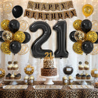Xinvery 21st Cheetah Birthday Decorations – Black Gold Leopard Balloons, Happy Birthday Banner, 21 Number Balloons