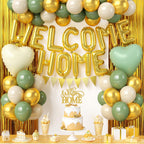 Xinvery Welcome Home Decorations – Sage Green & Gold Balloon Banner & Accessories