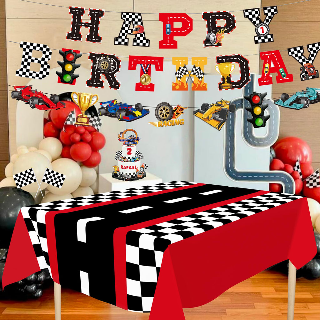 XIPEGPA Race Car Party Decorations - Happy Birthday Banner & Extra Large Tablecloths for Race Car Parties (Red)