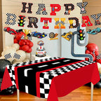 XIPEGPA Race Car Party Decorations - Happy Birthday Banner & Extra Large Tablecloths for Race Car Parties (Red)