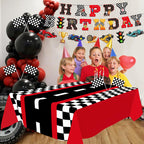 XIPEGPA Race Car Party Decorations - Happy Birthday Banner & Extra Large Tablecloths for Race Car Parties (Red)
