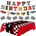 XIPEGPA Race Car Party Decorations - Happy Birthday Banner & Extra Large Tablecloths for Race Car Parties (Red)