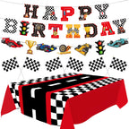XIPEGPA Race Car Party Decorations - Happy Birthday Banner & Extra Large Tablecloths for Race Car Parties (Red)