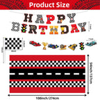 XIPEGPA Race Car Party Decorations - Happy Birthday Banner & Extra Large Tablecloths for Race Car Parties (Red)