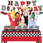 XIPEGPA Race Car Party Decorations - Happy Birthday Banner & Extra Large Tablecloths for Race Car Parties (Red)