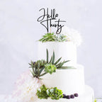 XIUHUBA Hello Thirty Cake Topper – Black Glitter, 6-Inch, Ready-to-Use 30th Birthday Decoration