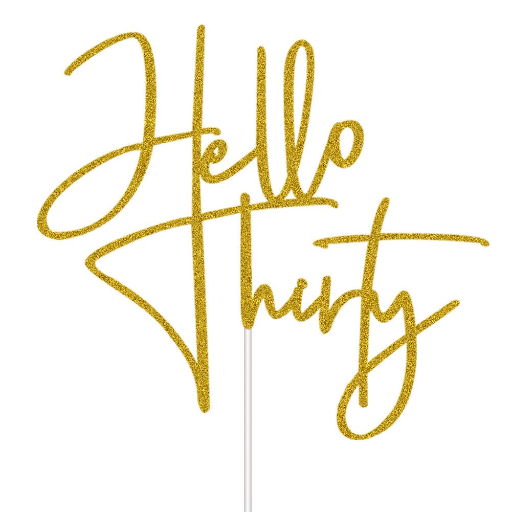 XIUHUBA Hello Thirty Cake Topper – Gold Glitter 30th Birthday