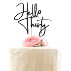 XIUHUBA Hello Thirty Cake Topper – Black Glitter, 6-Inch, Ready-to-Use 30th Birthday Decoration
